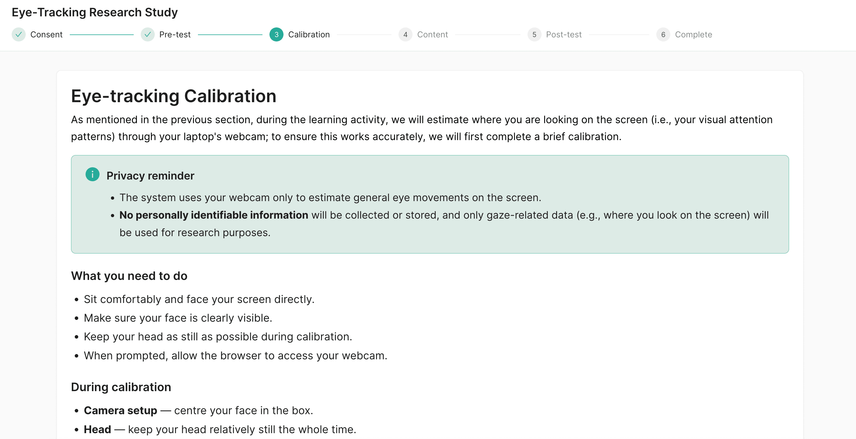 Eye-tracking calibration instruction screen